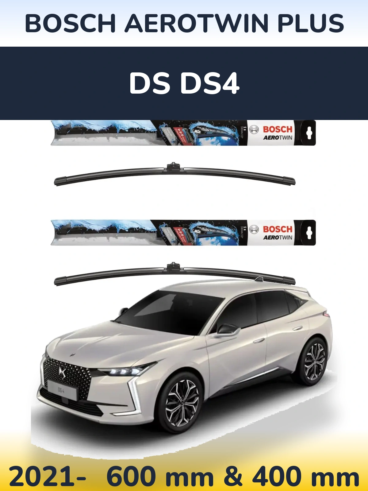 Front wiper blade set BOSCH AeroTwin Plus 600 & 400 mm for DS DS4 2021-2026