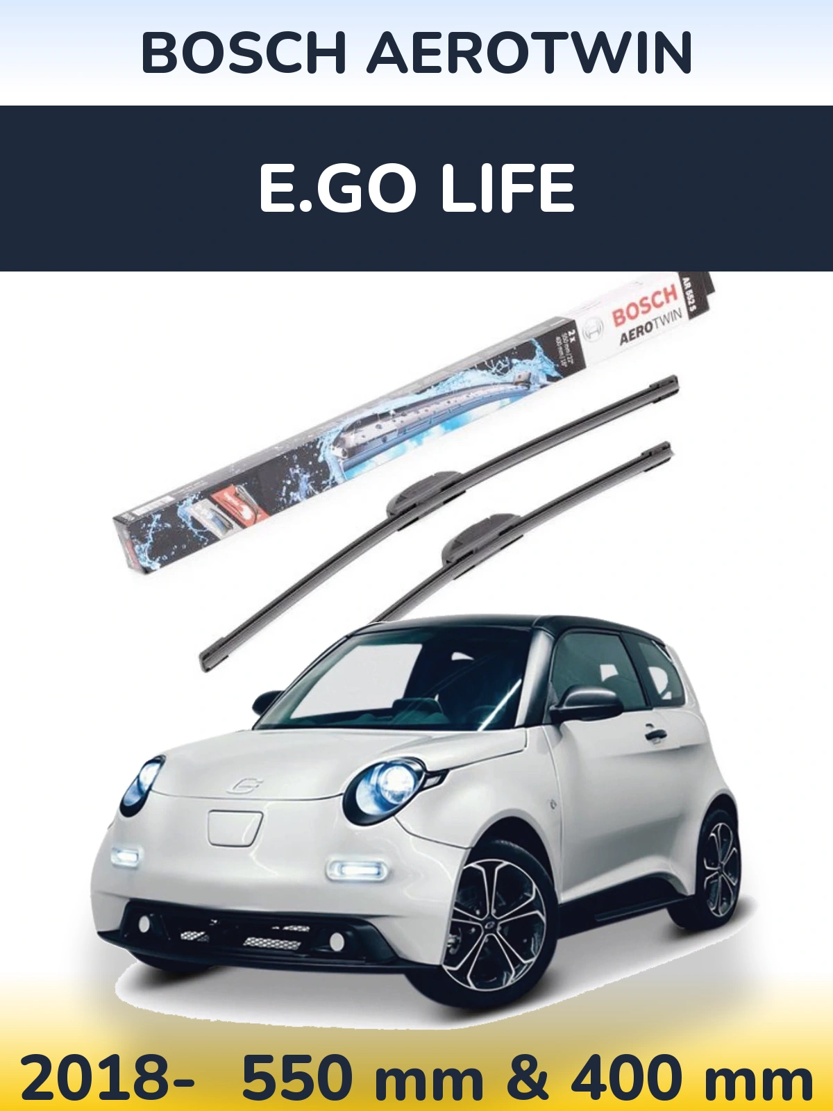Front wiper blade set BOSCH AeroTwin 550 & 400 mm for E.GO life 2018-2026
