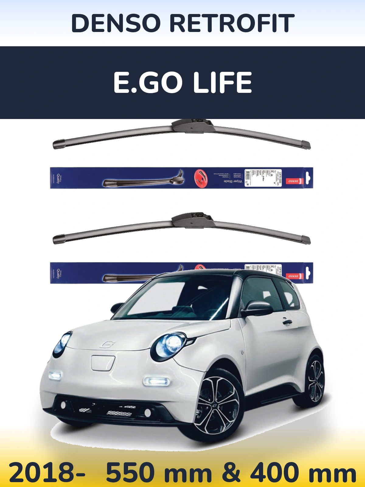 Komplet przednich wycieraczek Denso Retrofit 550 & 400 mm do E.GO life 2018-2026