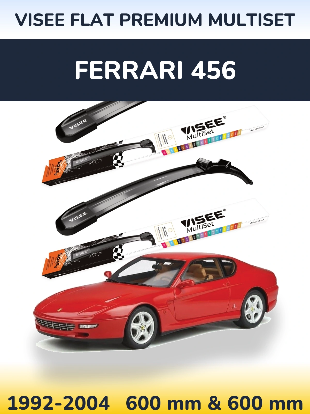 Komplet przednich wycieraczek VISEE FLAT PREMIUM MultiSet 600 & 600 mm do Ferrari 456 1992-2004