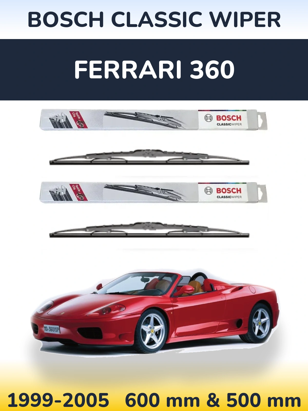 Комплект передних дворников BOSCH Classic Wiper 600 & 500 мм для Ferrari 360 1999-2005