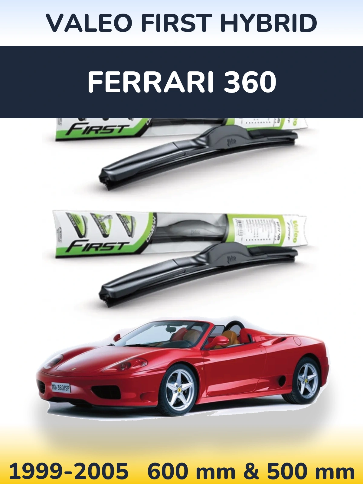 Комплект передних дворников Valeo First Hybrid 600 & 500 мм для Ferrari 360 1999-2005