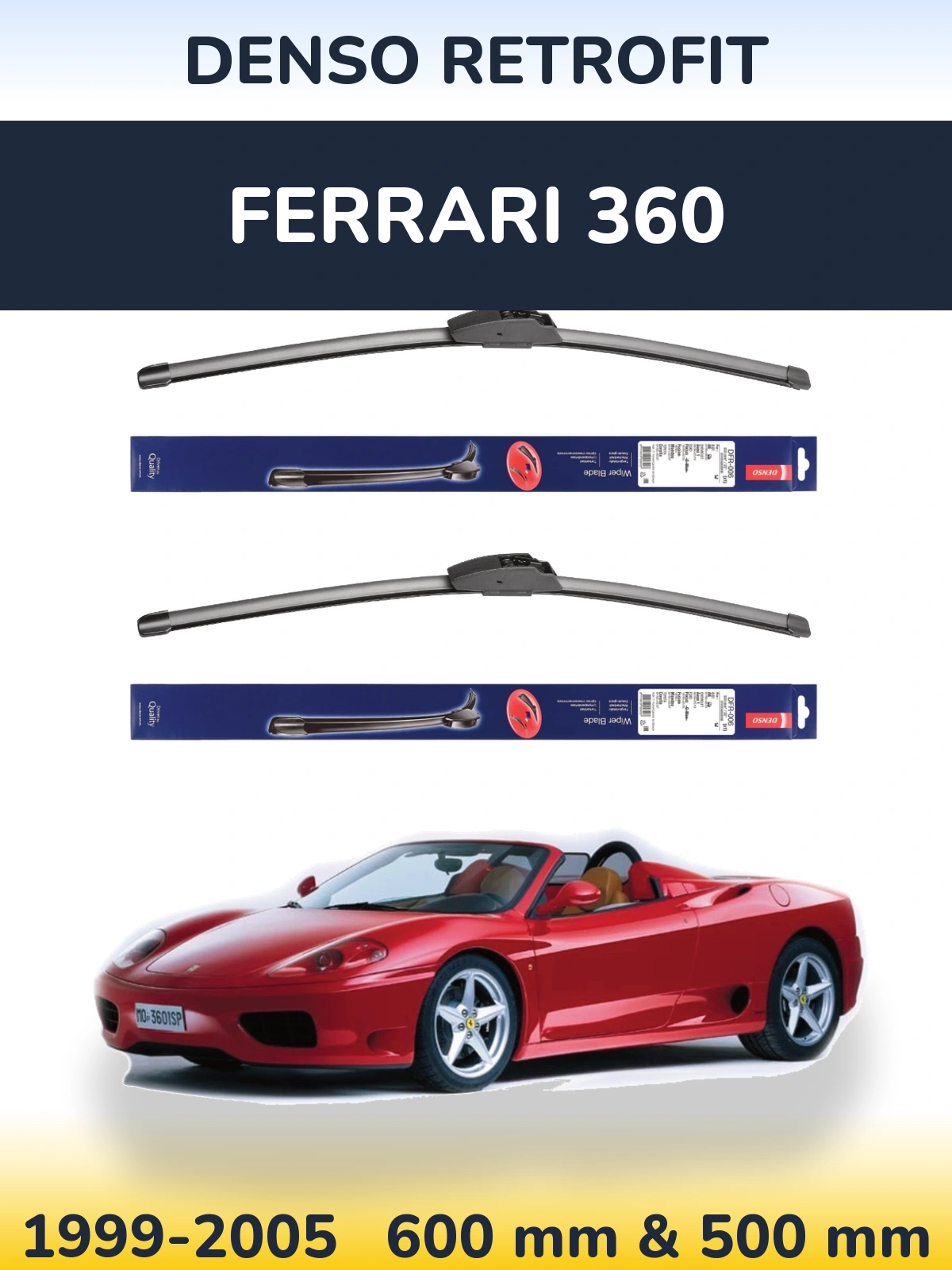 Komplet przednich wycieraczek Denso Retrofit 600 & 500 mm do Ferrari 360 1999-2005