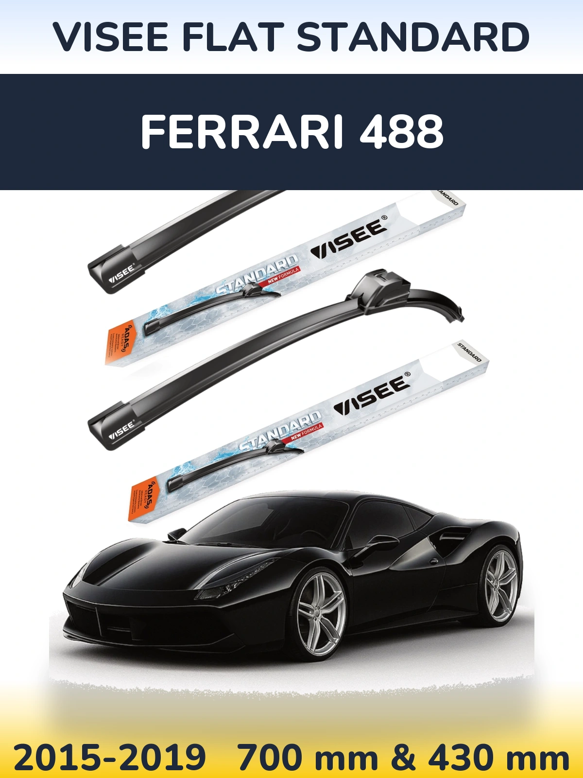 Комплект передних дворников VISEE FLAT STANDARD 700 & 430 мм для Ferrari 488 2015-2019