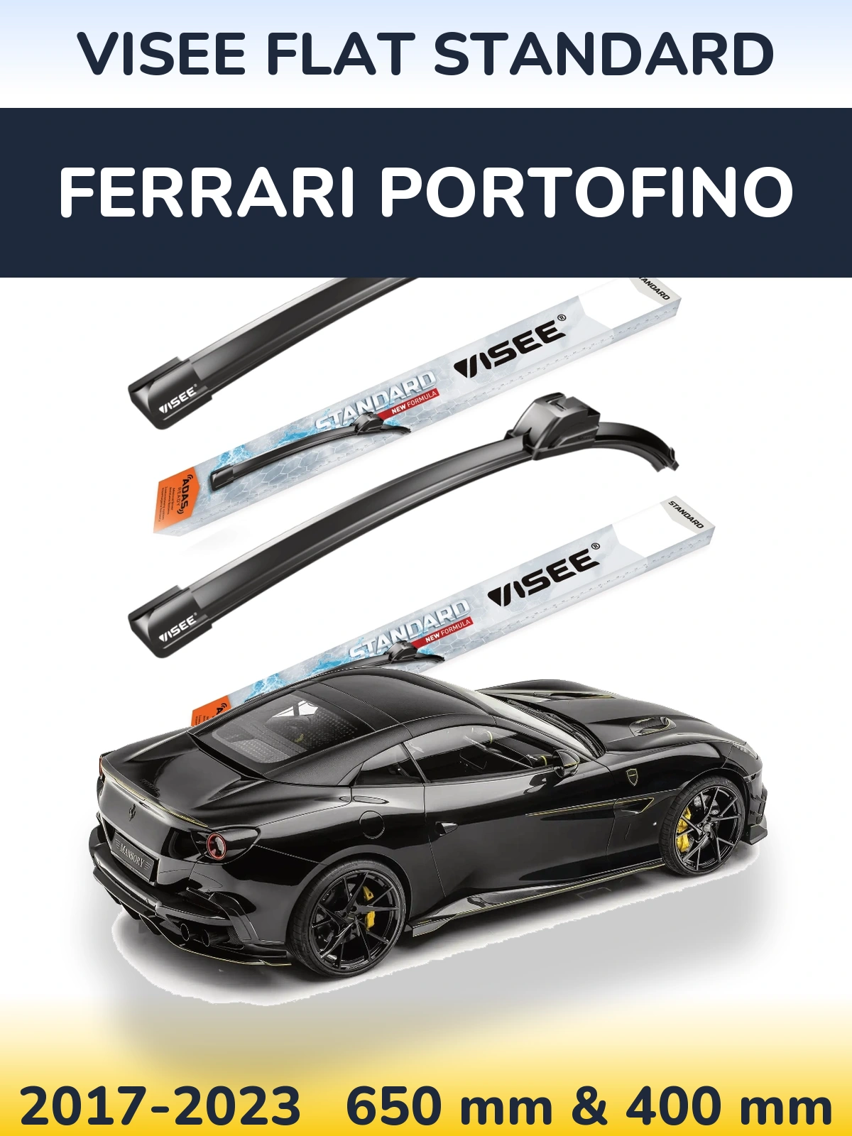 Комплект передних дворников VISEE FLAT STANDARD 650 & 400 мм для Ferrari Portofino 2017-2023