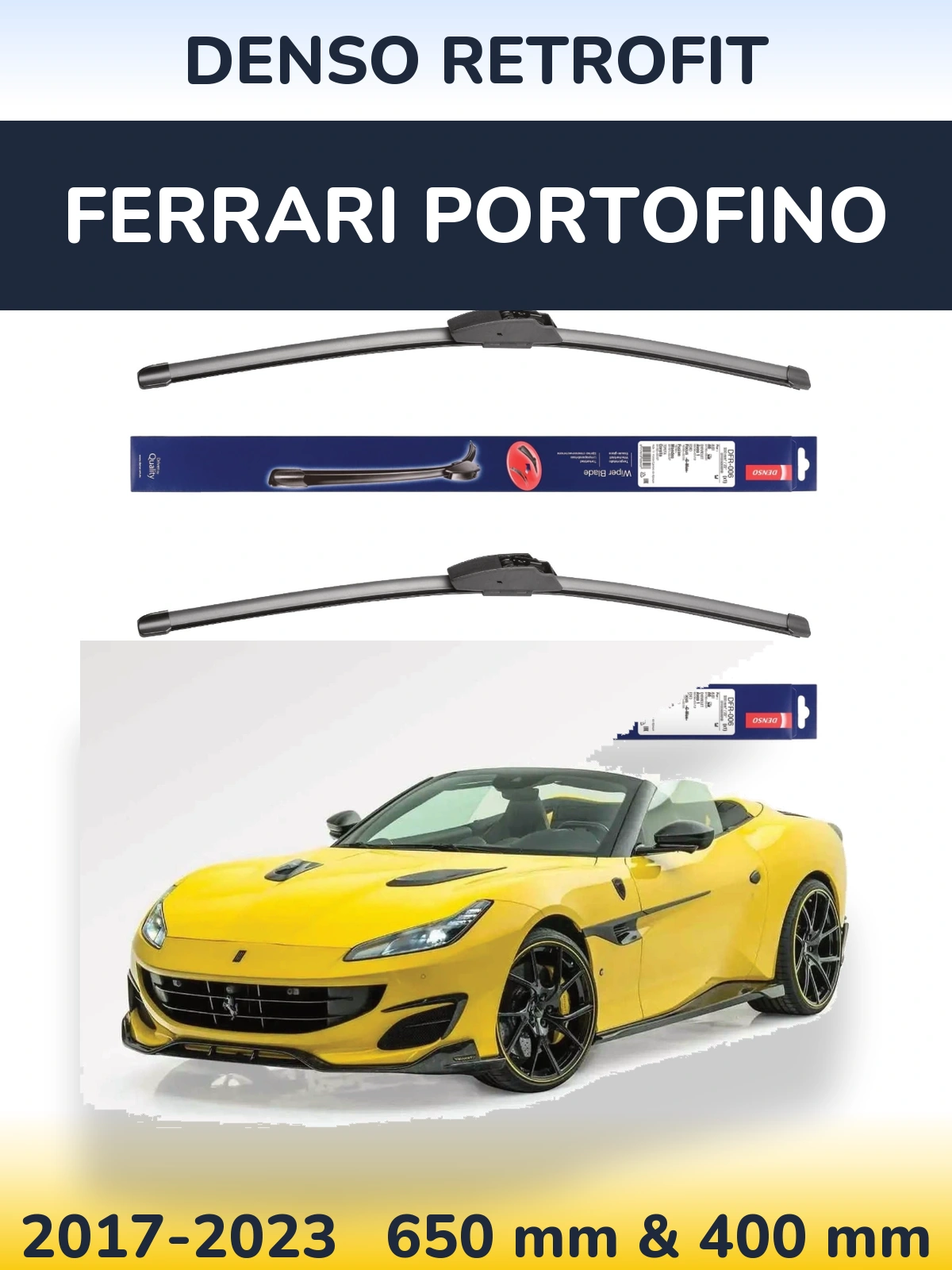 Front wiper blade set Denso Retrofit 650 & 400 mm for Ferrari Portofino 2017-2023