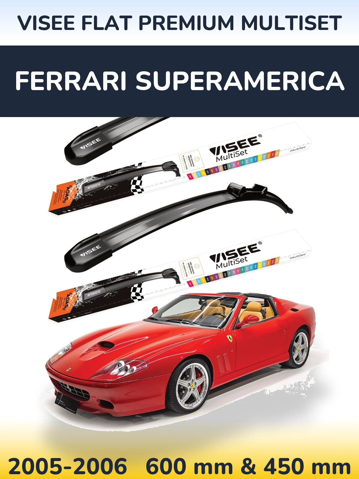 Комплект передніх щіток VISEE FLAT PREMIUM MultiSet 600 & 450 мм для Ferrari Superamerica 2005-2006
