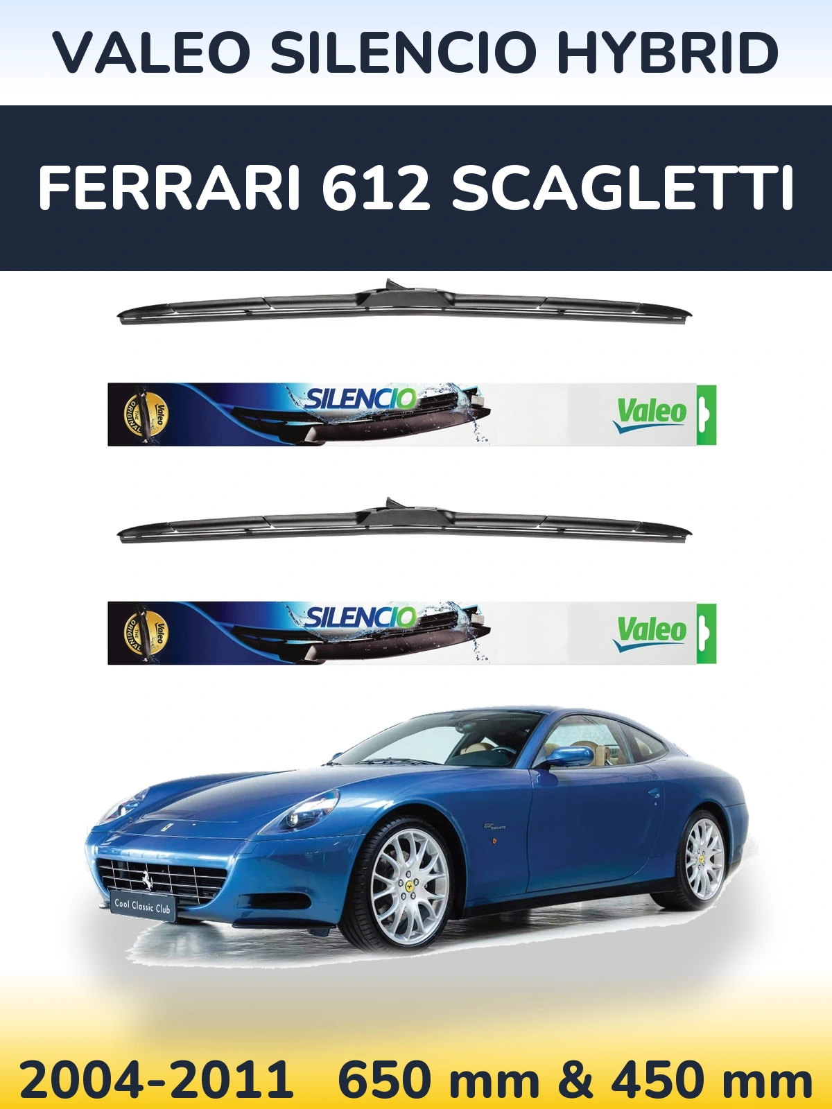 Комплект передних дворников Valeo Silencio Hybrid 650 & 450 мм для Ferrari 612 Scagletti 2004-2011