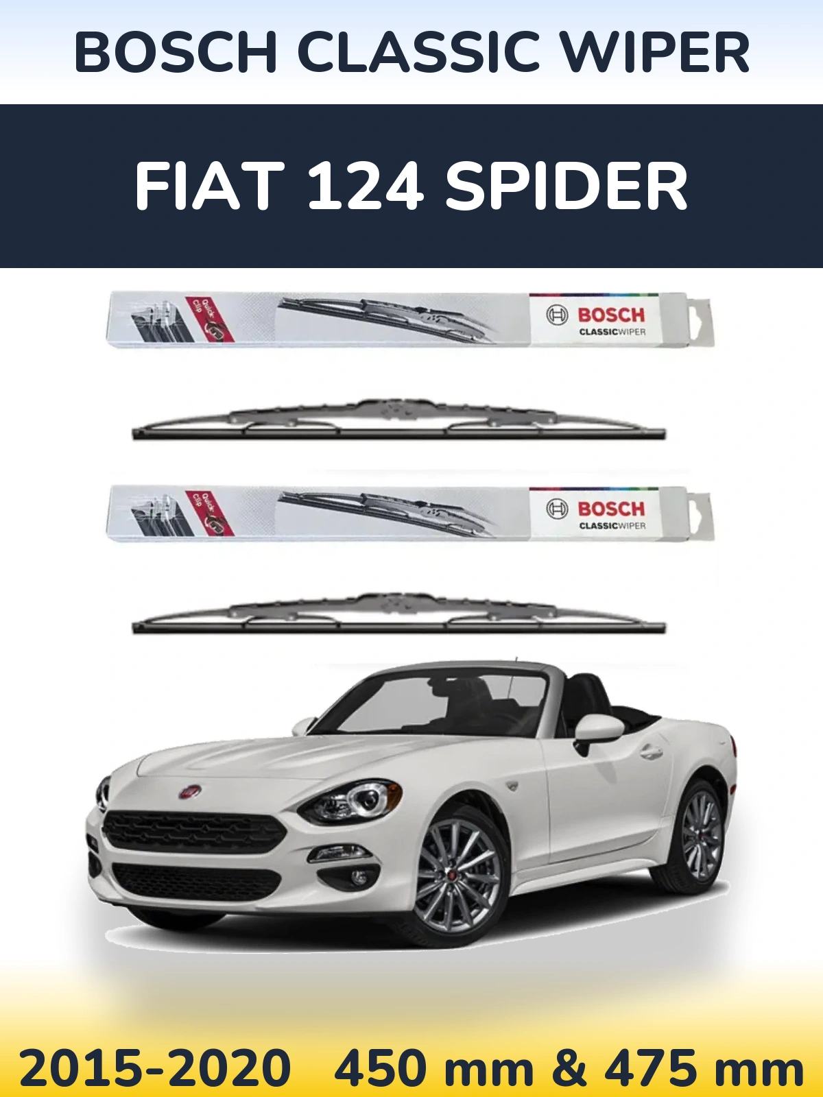 Komplet przednich wycieraczek BOSCH Classic Wiper 450 & 475 mm do Fiat 124 Spider 2015-2020