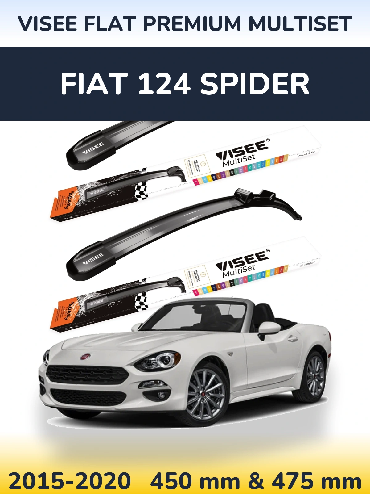 Комплект передніх щіток VISEE FLAT PREMIUM MultiSet 450 & 475 мм для Fiat 124 Spider 2015-2020