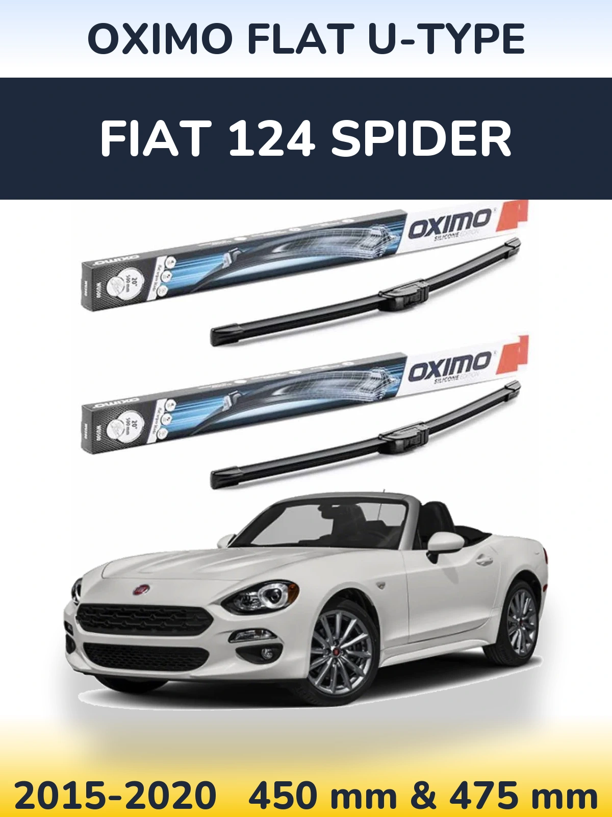 Komplet przednich wycieraczek Oximo Flat U-type 450 & 475 mm do Fiat 124 Spider 2015-2020