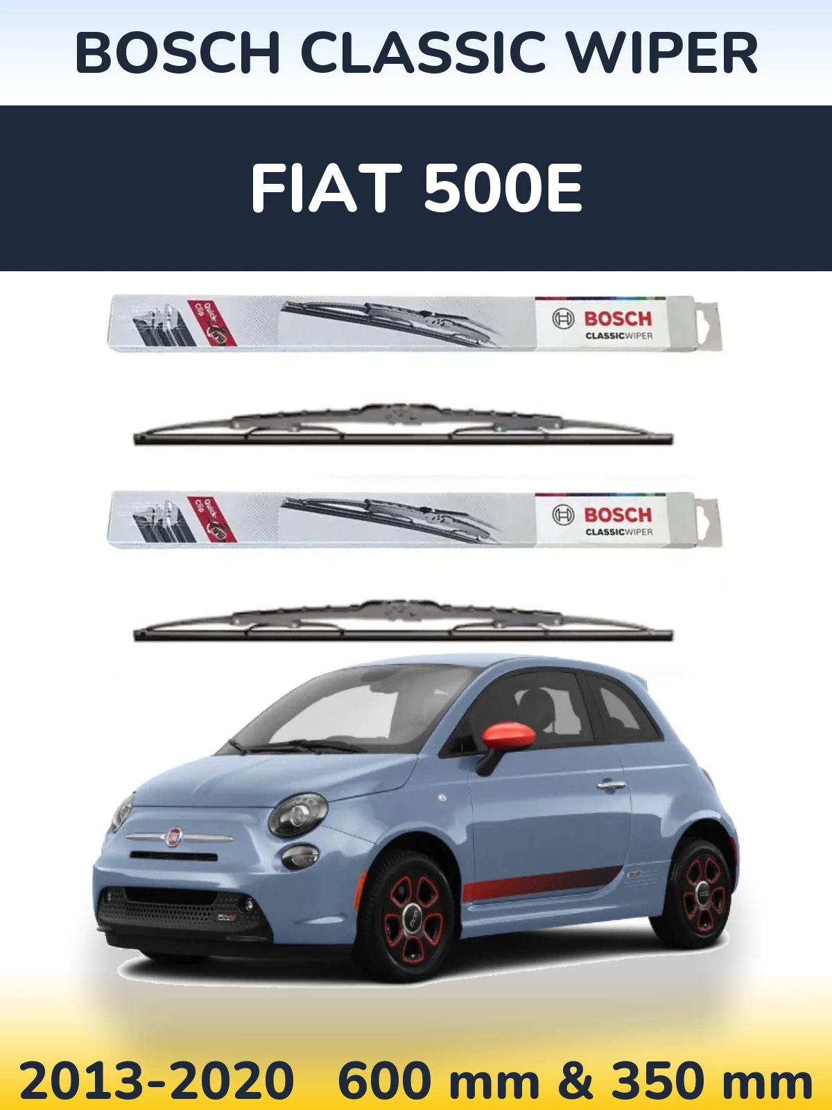 Комплект передніх щіток BOSCH Classic Wiper 600 & 340 мм для Fiat 500e 2013-2020