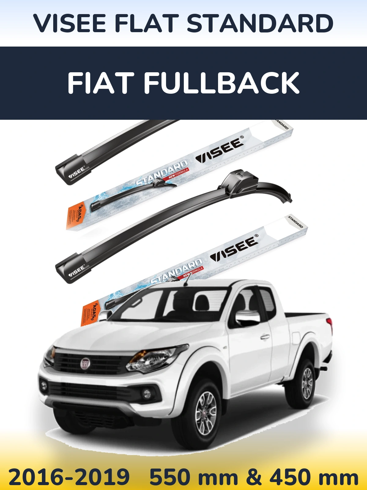 Front wiper blade set VISEE FLAT STANDARD 550 & 450 mm for Fiat Fullback 2016-2019