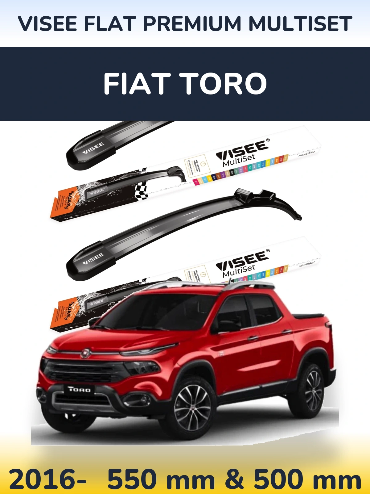 Комплект передніх щіток VISEE FLAT PREMIUM MultiSet 550 & 500 мм для Fiat Toro 2016-2026