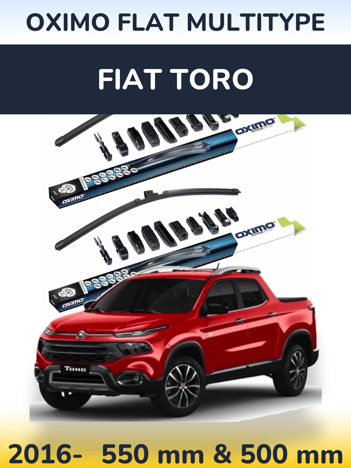 Комплект передних дворников Oximo Flat MultiТипe 550 & 500 мм для Fiat Toro 2016-2026