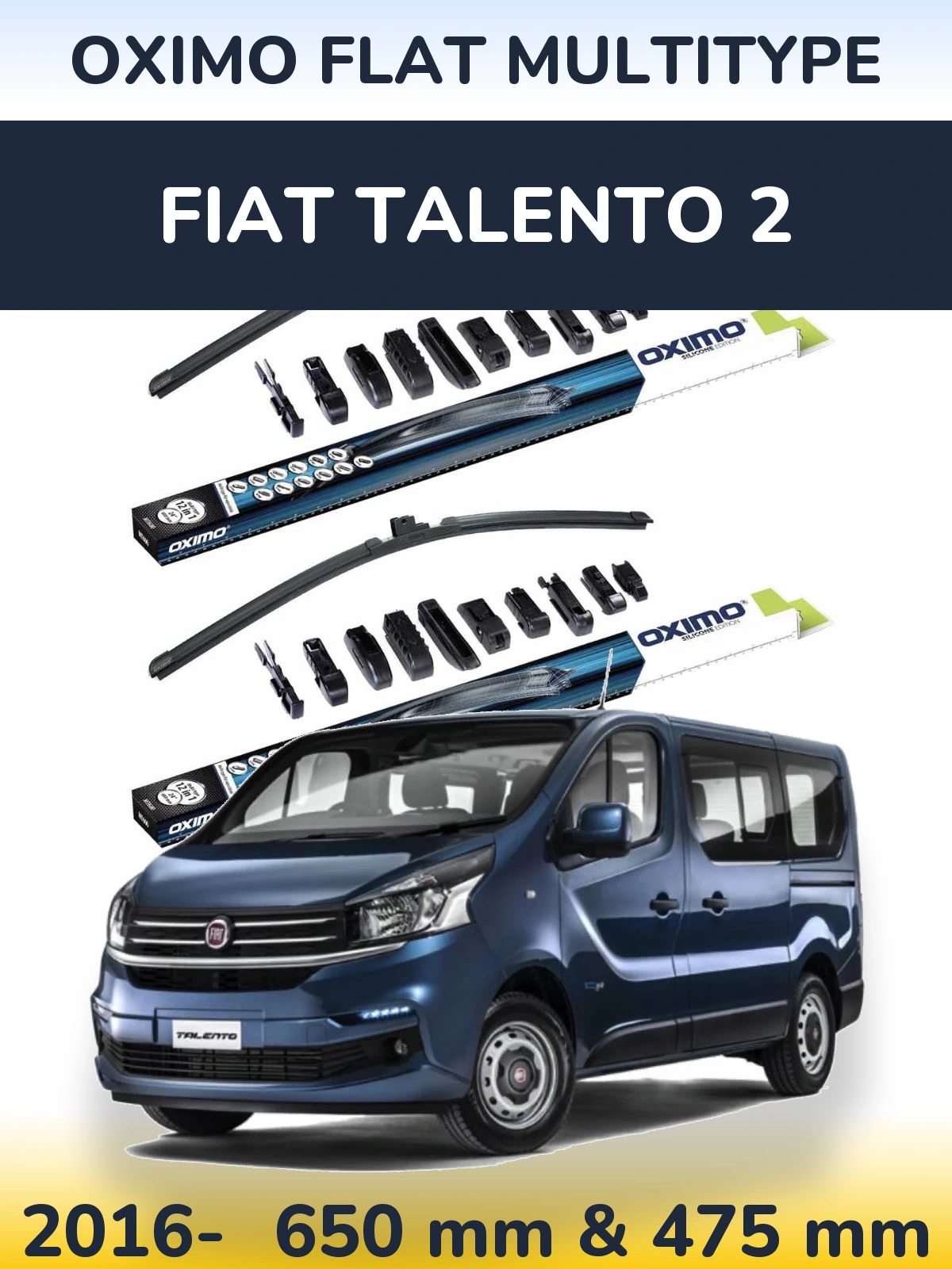 Комплект передніх щіток Oximo Flat MultiТипe 650 & 475 мм для Fiat Talento 2 2016-2026