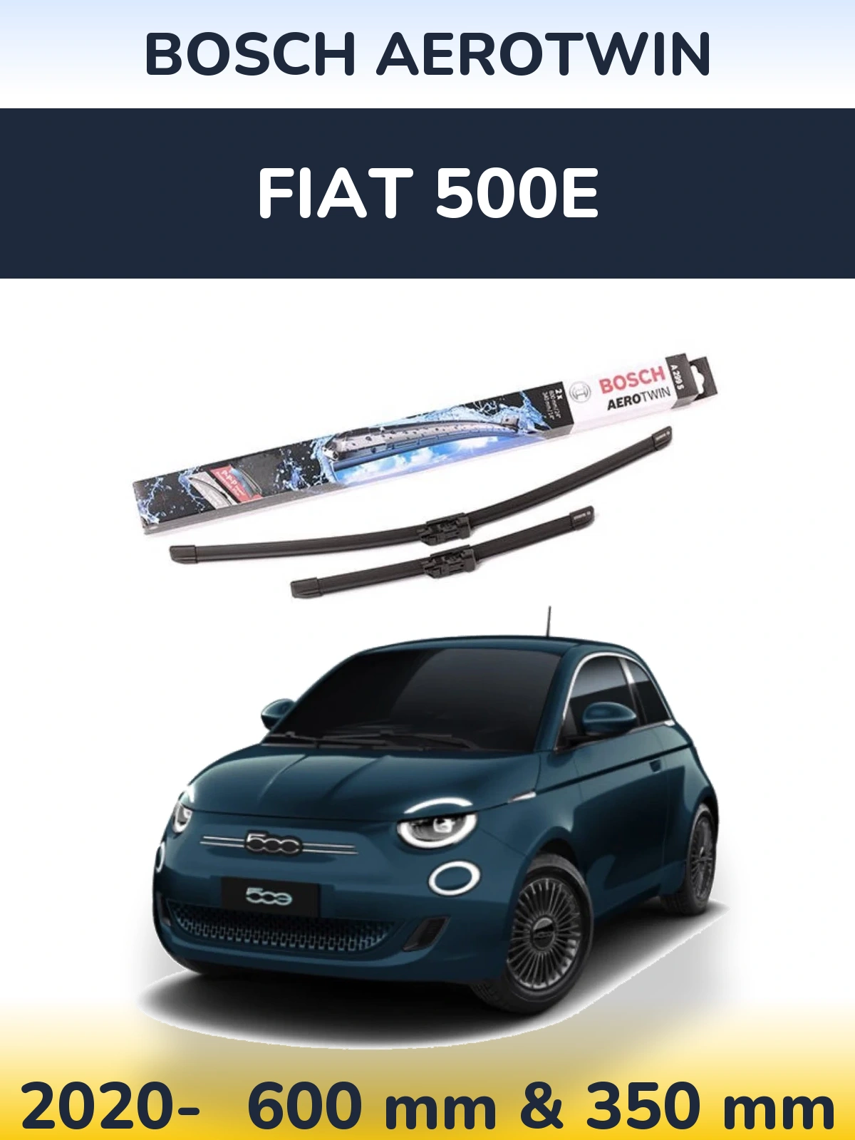 Комплект передних дворников BOSCH AeroTwin 600 & 350 мм для Fiat 500e 2020-2026