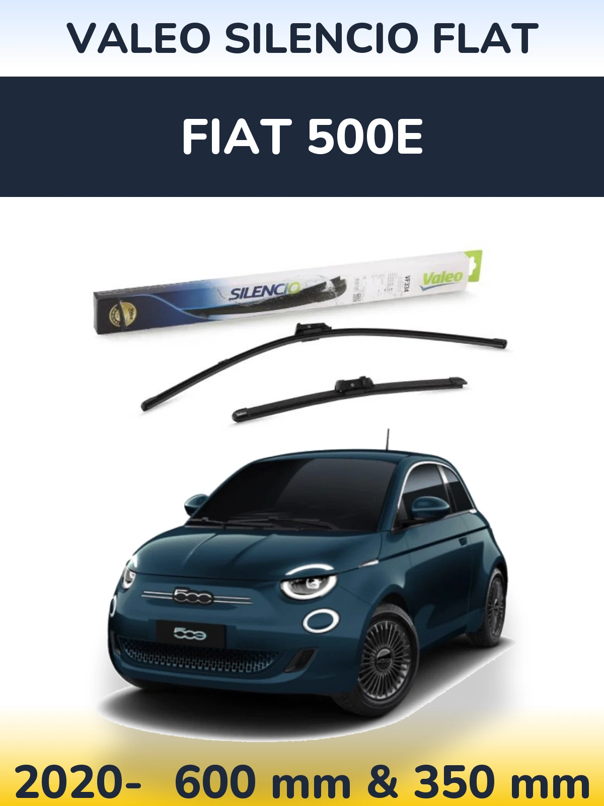 Front wiper blade set Valeo Silencio Flat 600 & 350 mm for Fiat 500e 2020-2026