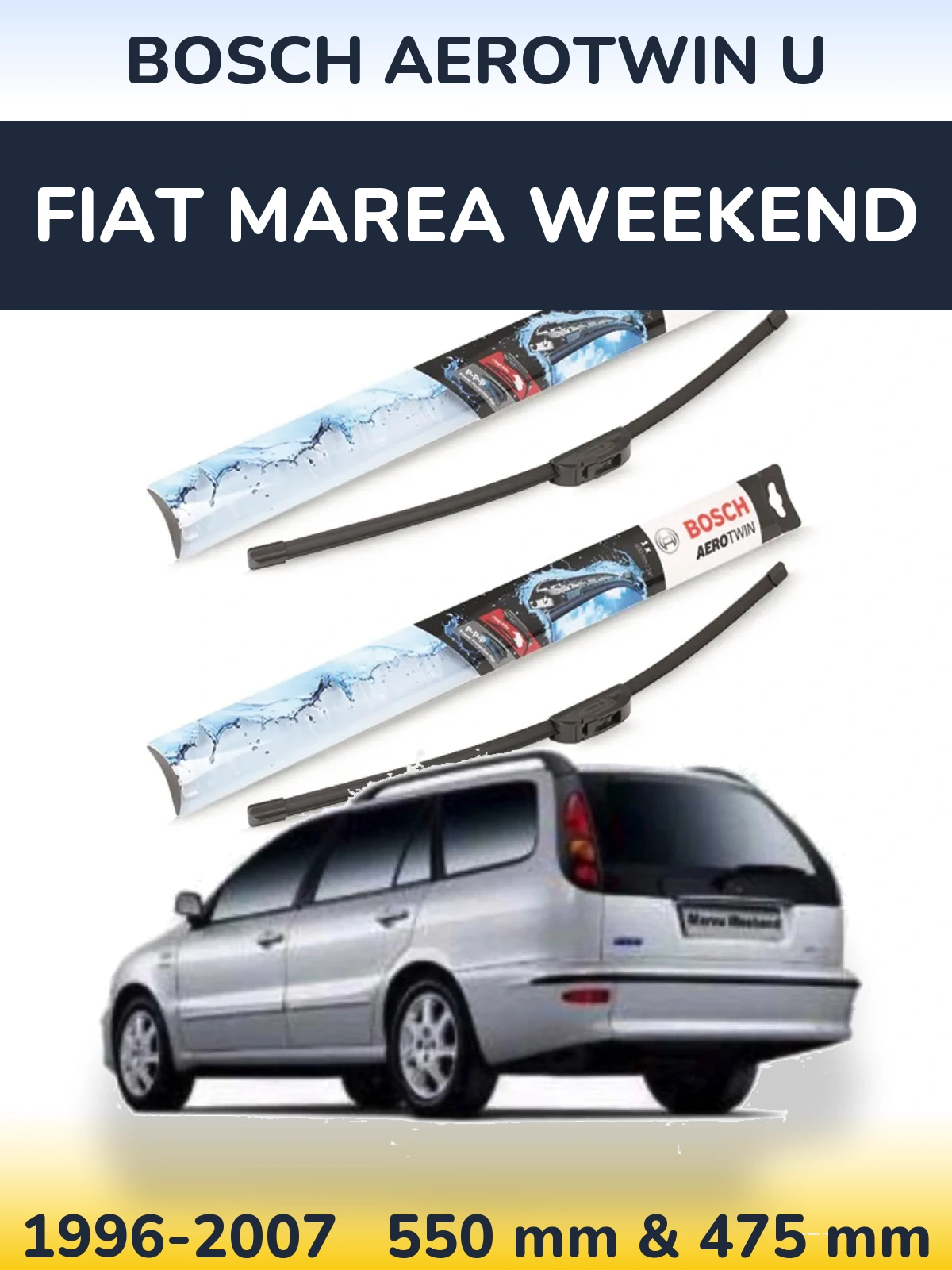 Комплект передніх щіток BOSCH AeroTwin U 550 & 475 мм для Fiat Marea Weekend 1996-2007