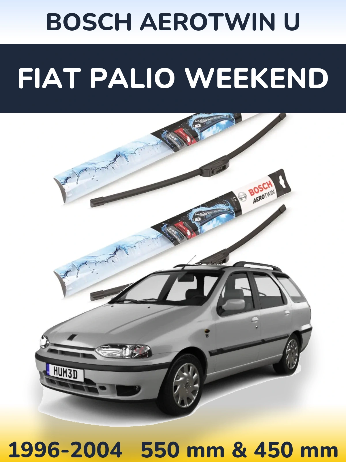 Комплект передних дворников BOSCH AeroTwin U 550 & 450 мм для Fiat Palio Weekend 1996-2004