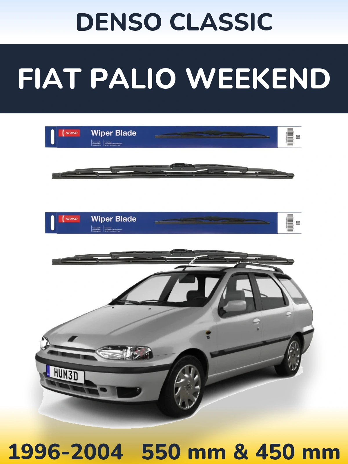 Front wiper blade set Denso Classic 550 & 450 mm for Fiat Palio Weekend 1996-2004