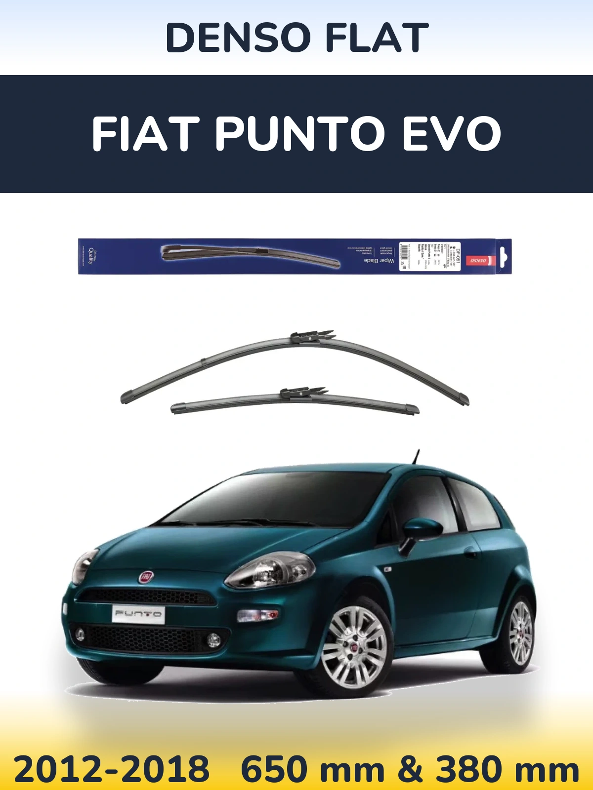 Комплект передніх щіток Denso Flat 650 & 380 мм для Fiat Punto Evo 2012-2018