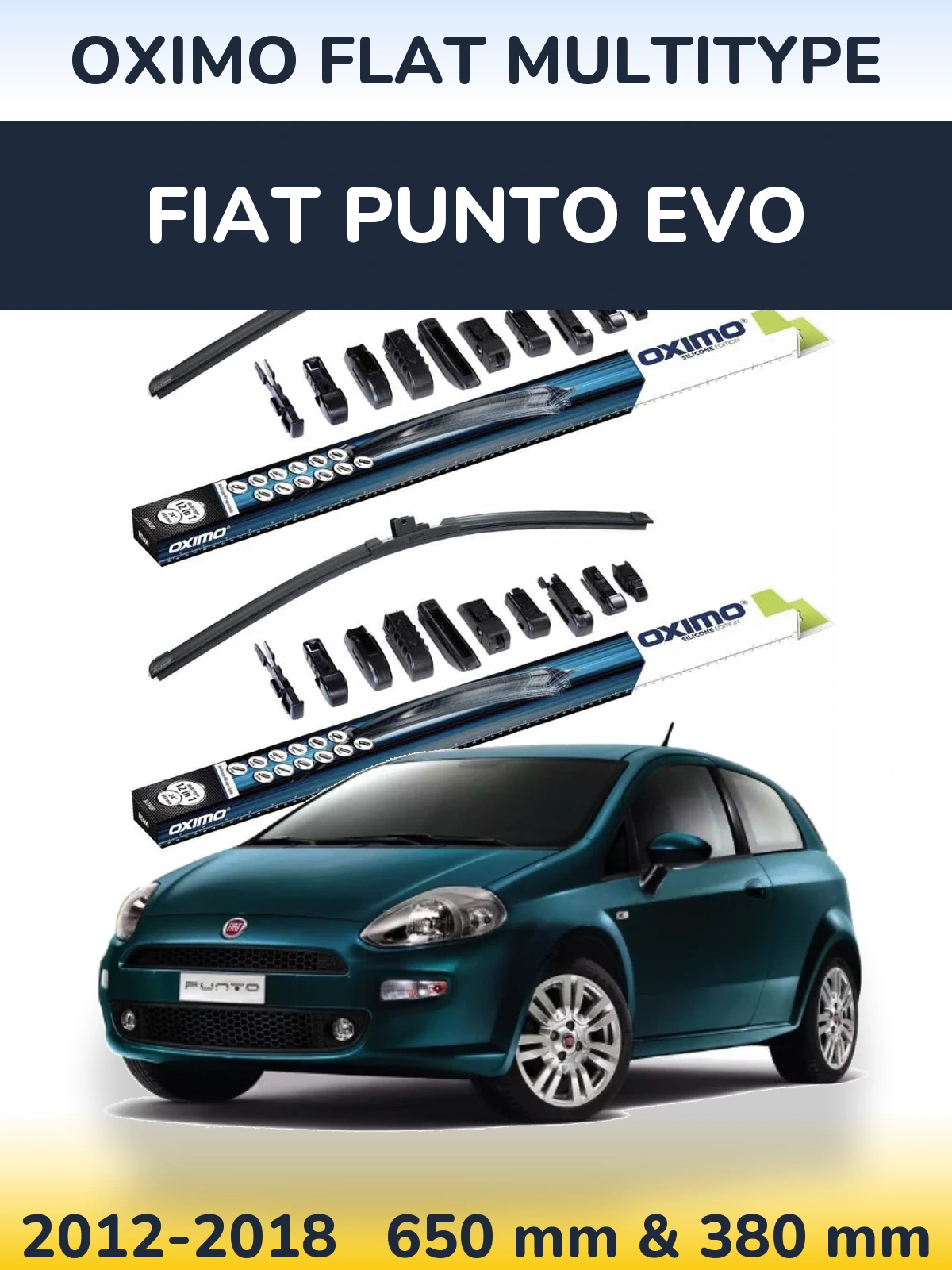 Комплект передних дворников Oximo Flat MultiТипe 650 & 380 мм для Fiat Punto Evo 2012-2018