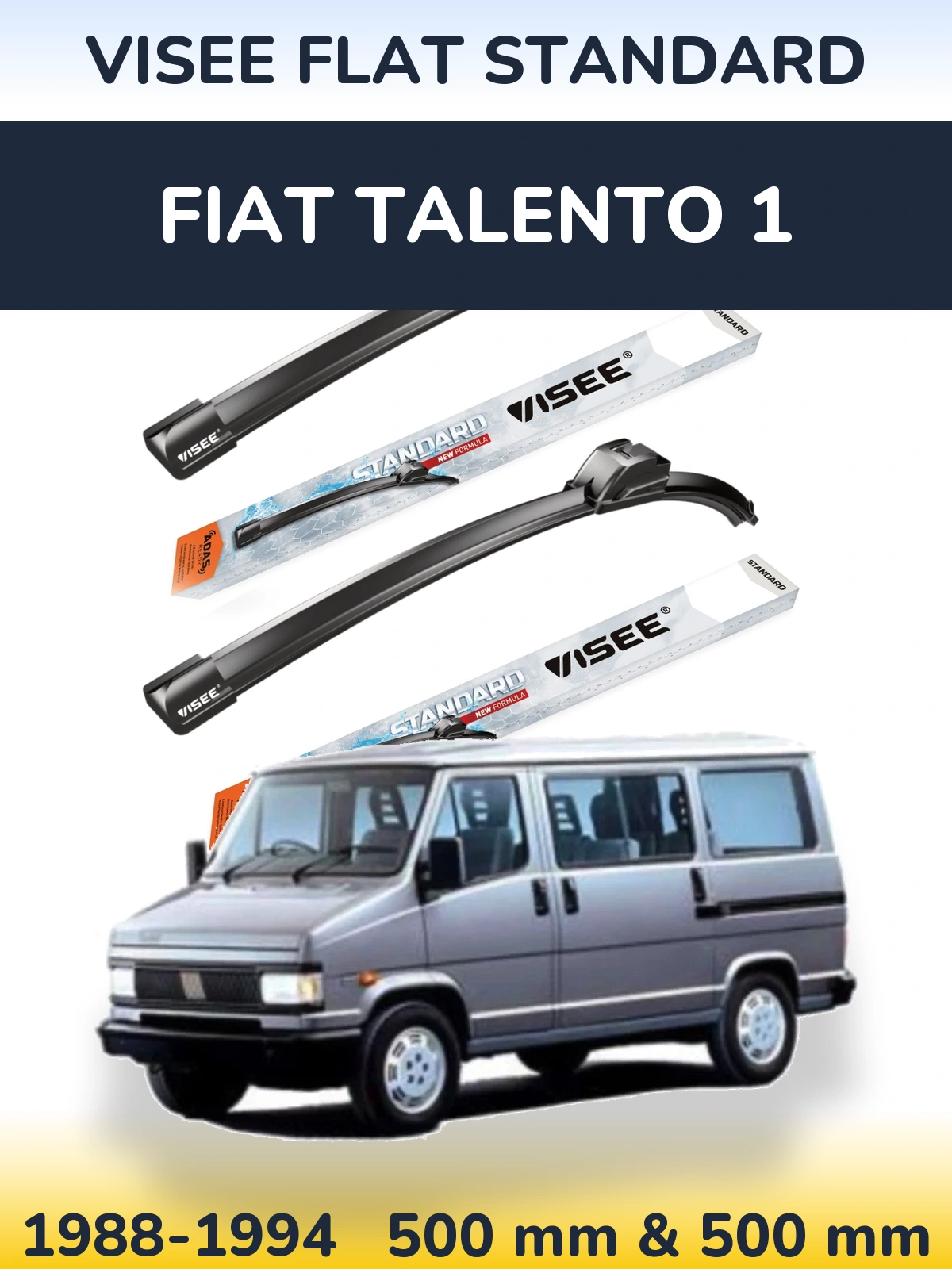 Комплект передних дворников VISEE FLAT STANDARD 500 & 500 мм для Fiat Talento 1 1988-1994