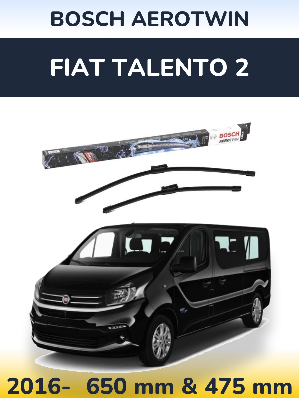 Front wiper blade set BOSCH AeroTwin 650 & 475 mm for Fiat Talento 2 2016-2026