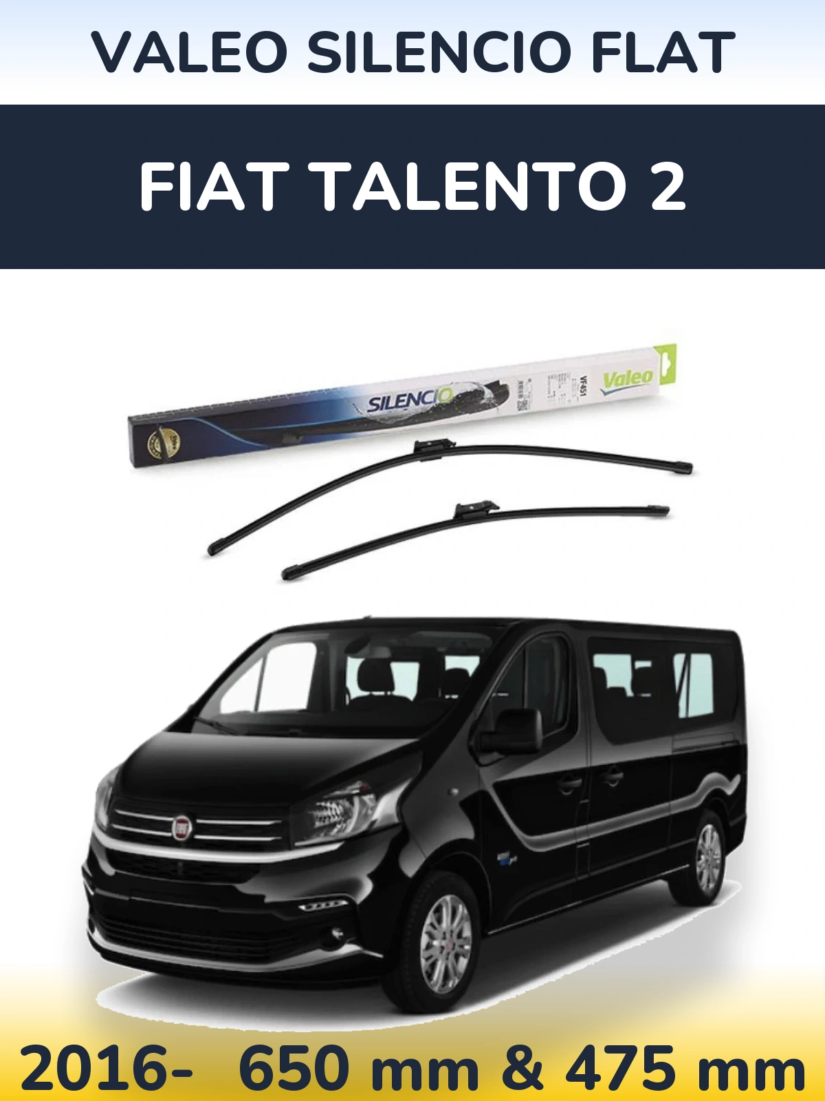 Front wiper blade set Valeo Silencio Flat 650 & 475 mm for Fiat Talento 2 2016-2026