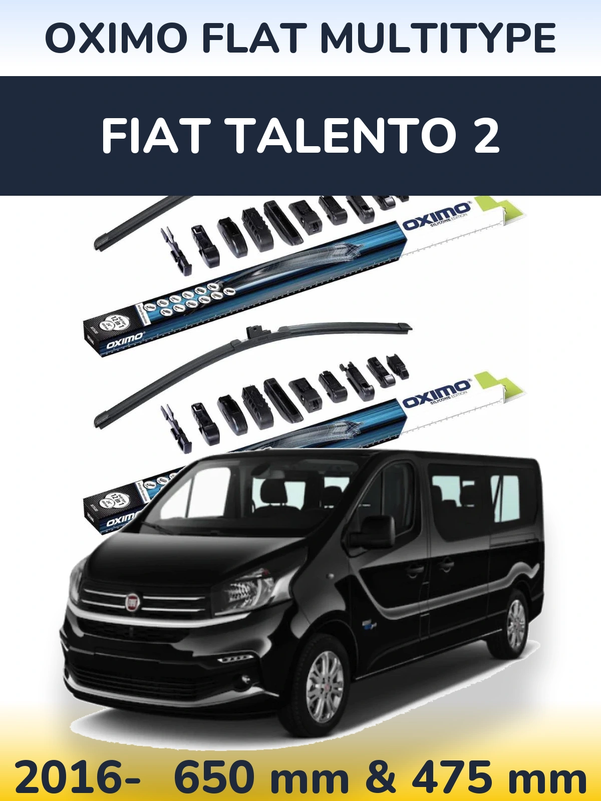 Front wiper blade set Oximo Flat MultiTypee 650 & 475 mm for Fiat Talento 2 2016-2026