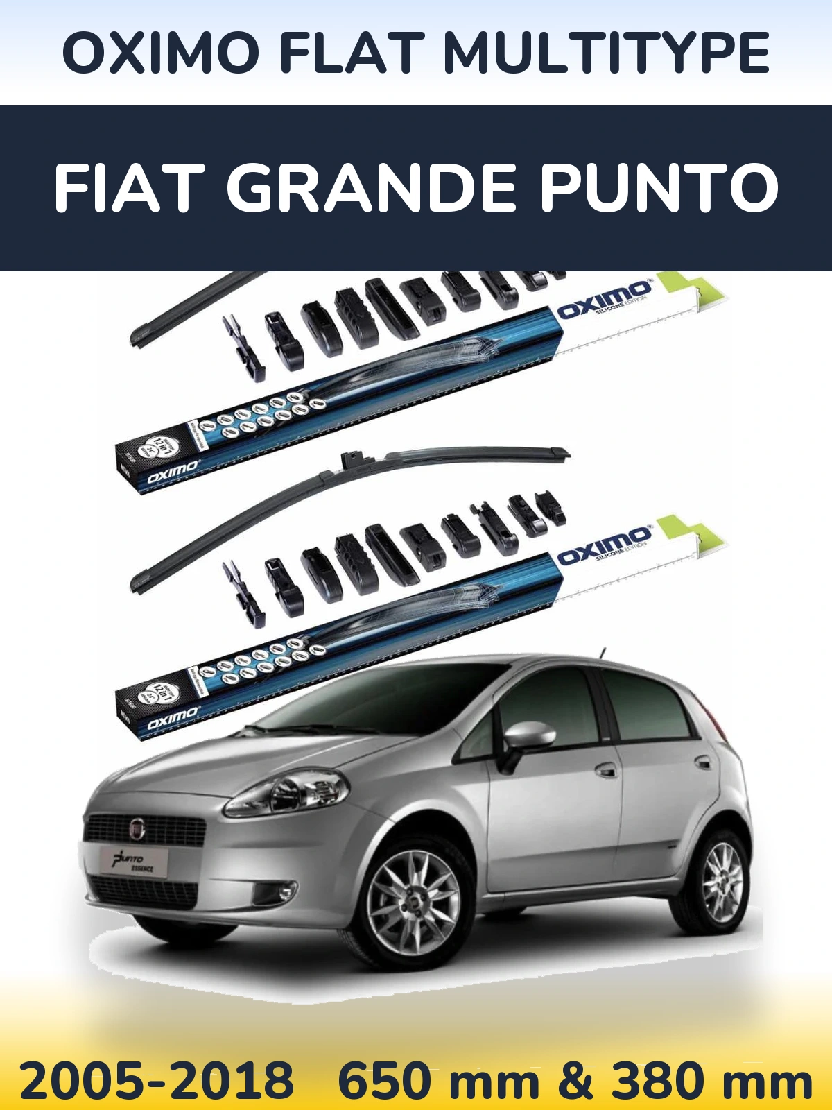 Комплект передніх щіток Oximo Flat MultiТипe 650 & 380 мм для Fiat Grande Punto 2005-2018