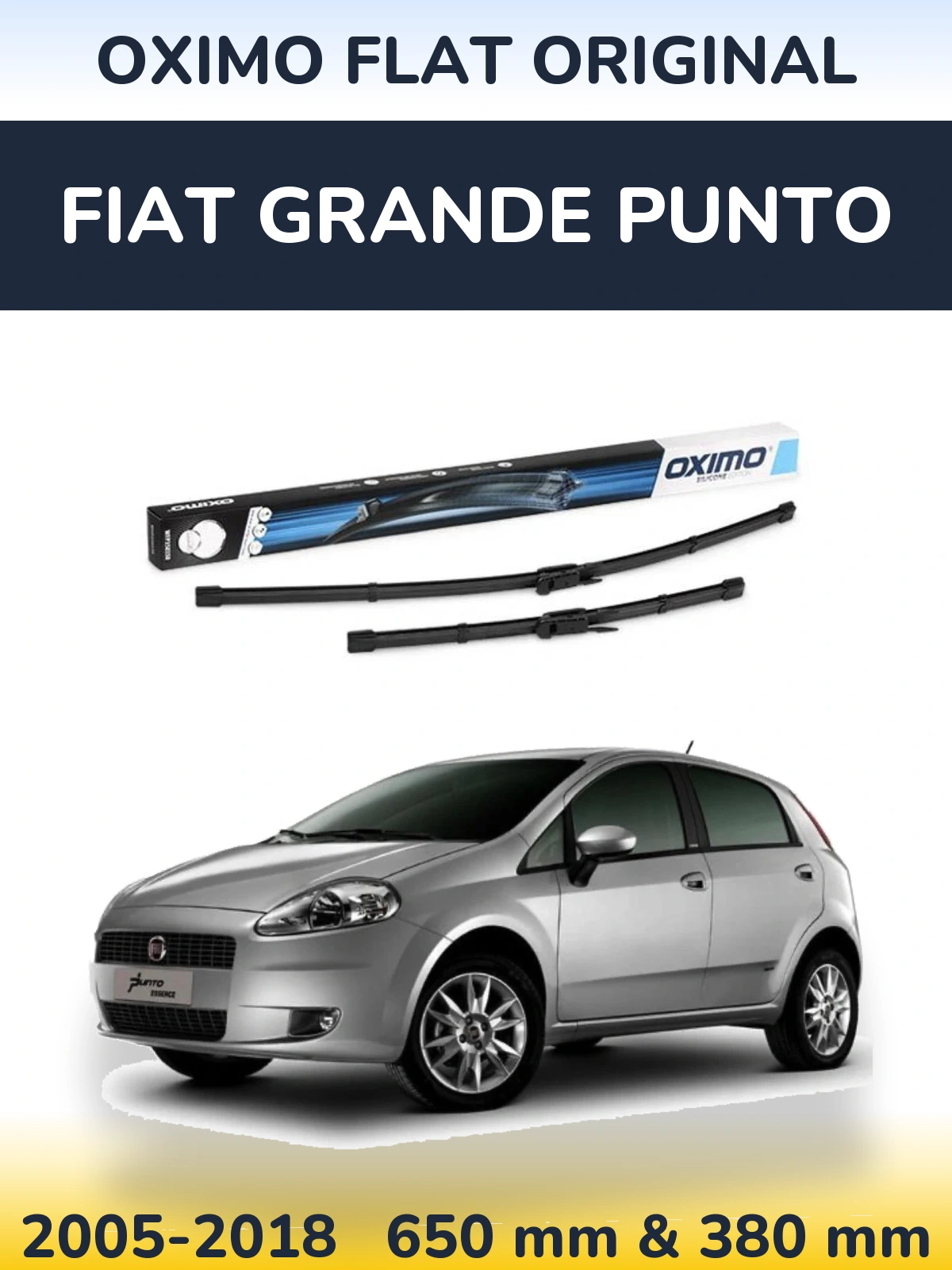 Front wiper blade set Oximo Flat Original 650 & 380 mm for Fiat Grande Punto 2005-2018