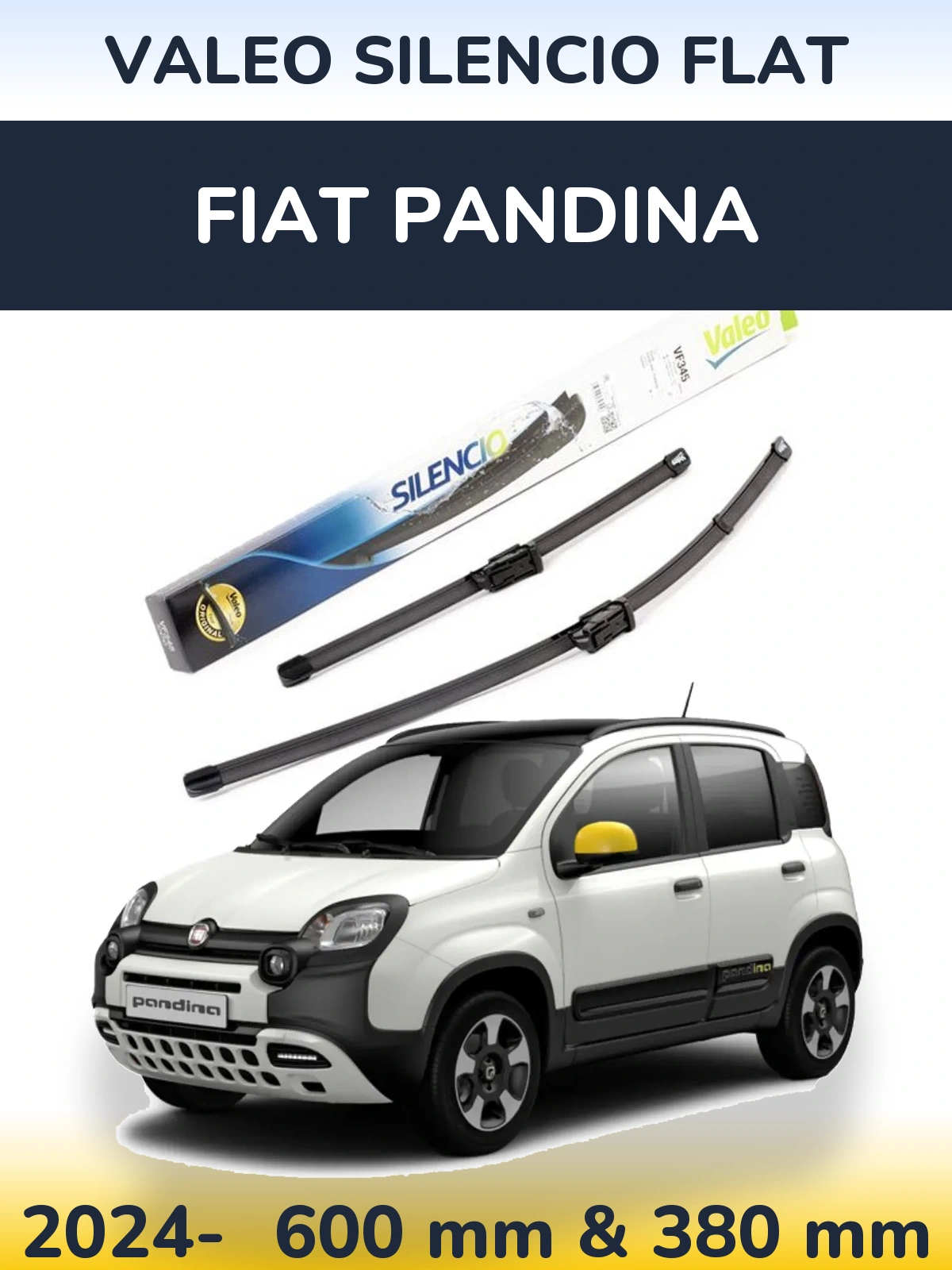 Комплект передних дворников Valeo Silencio Flat 600 & 380 мм для Fiat Pandina 2024-2026