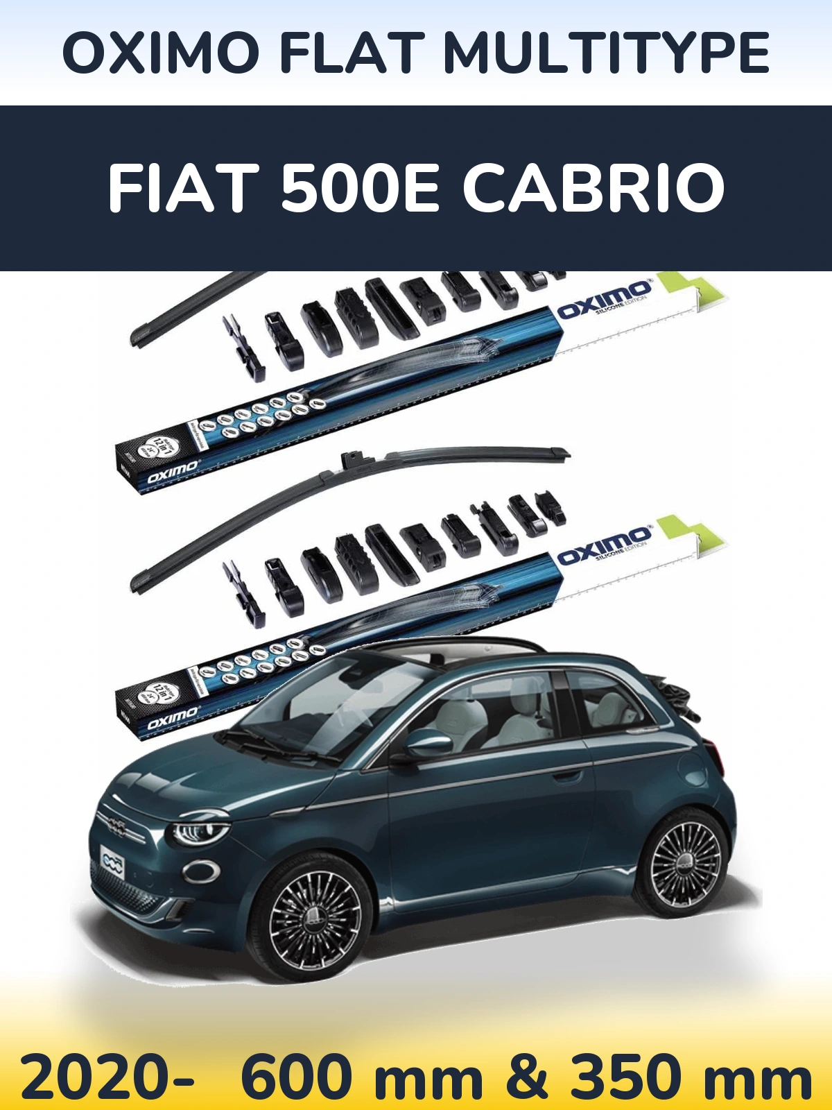 Комплект передніх щіток Oximo Flat MultiТипe 600 & 350 мм для Fiat 500e Cabrio 2020-2026