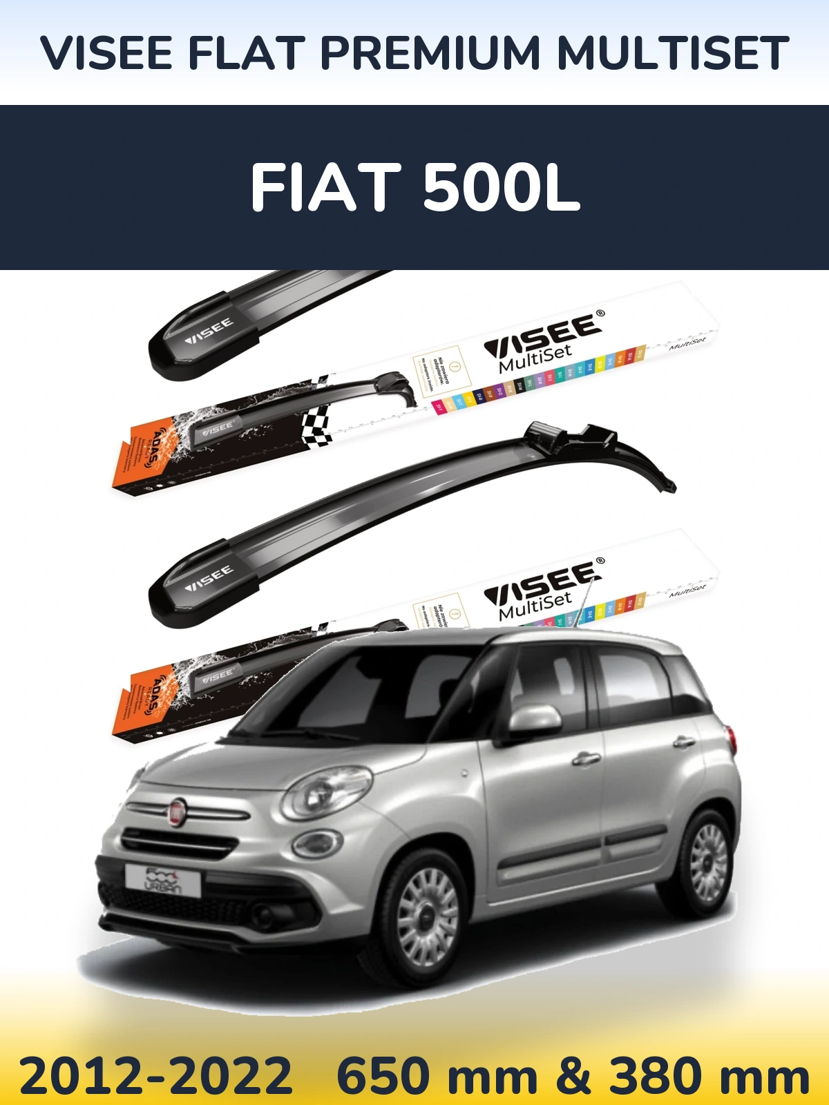 Front wiper blade set VISEE FLAT PREMIUM MultiSet 650 & 380 mm for Fiat 500L 2012-2022