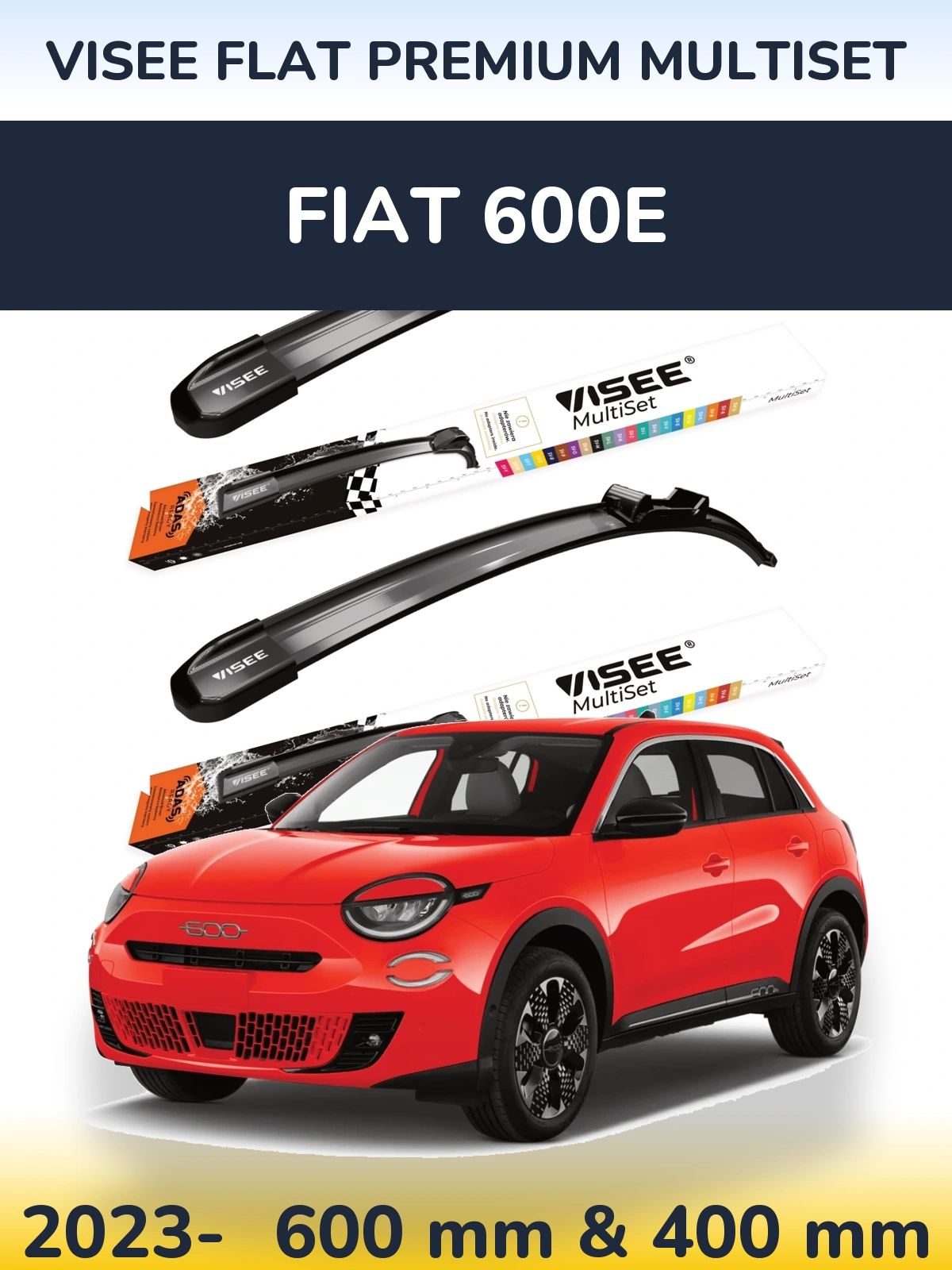 Комплект передніх щіток VISEE FLAT PREMIUM MultiSet 600 & 400 мм для Fiat 600e 2023-2026