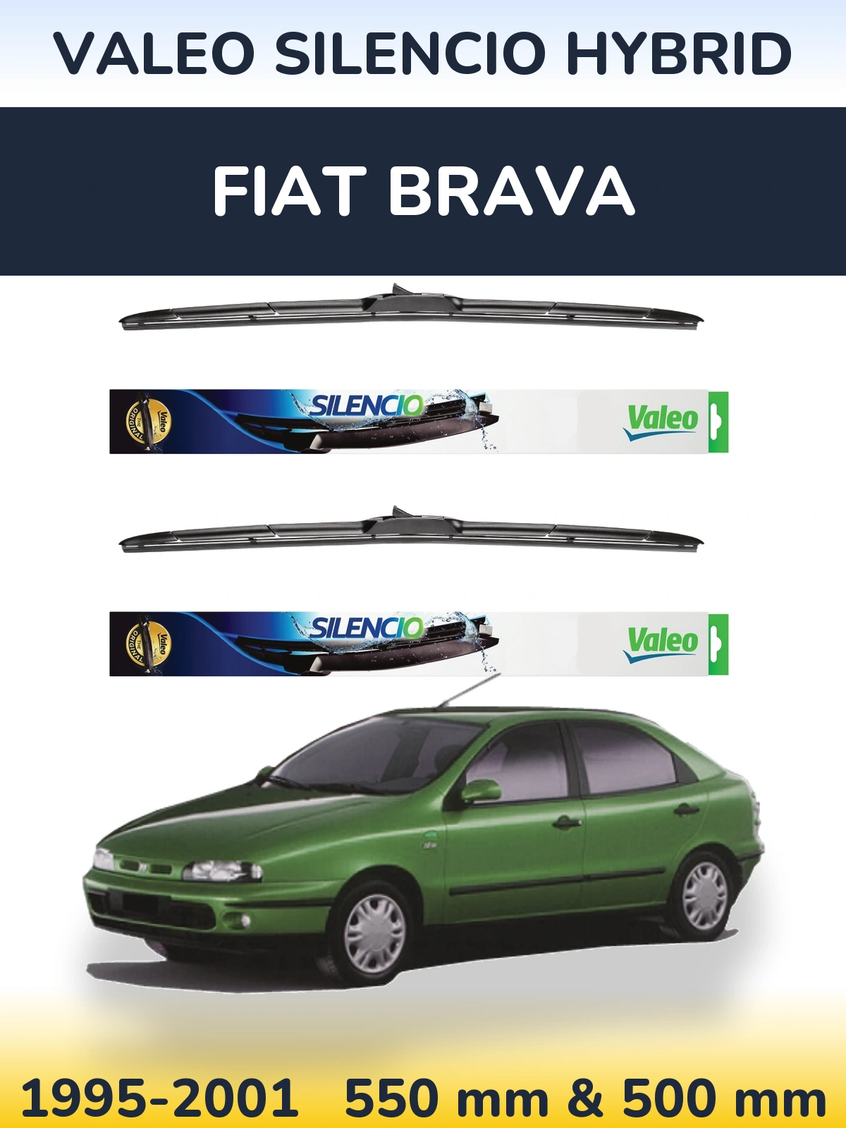 Komplet przednich wycieraczek Valeo Silencio Hybrid 550 & 500 mm do Fiat Brava 1995-2001