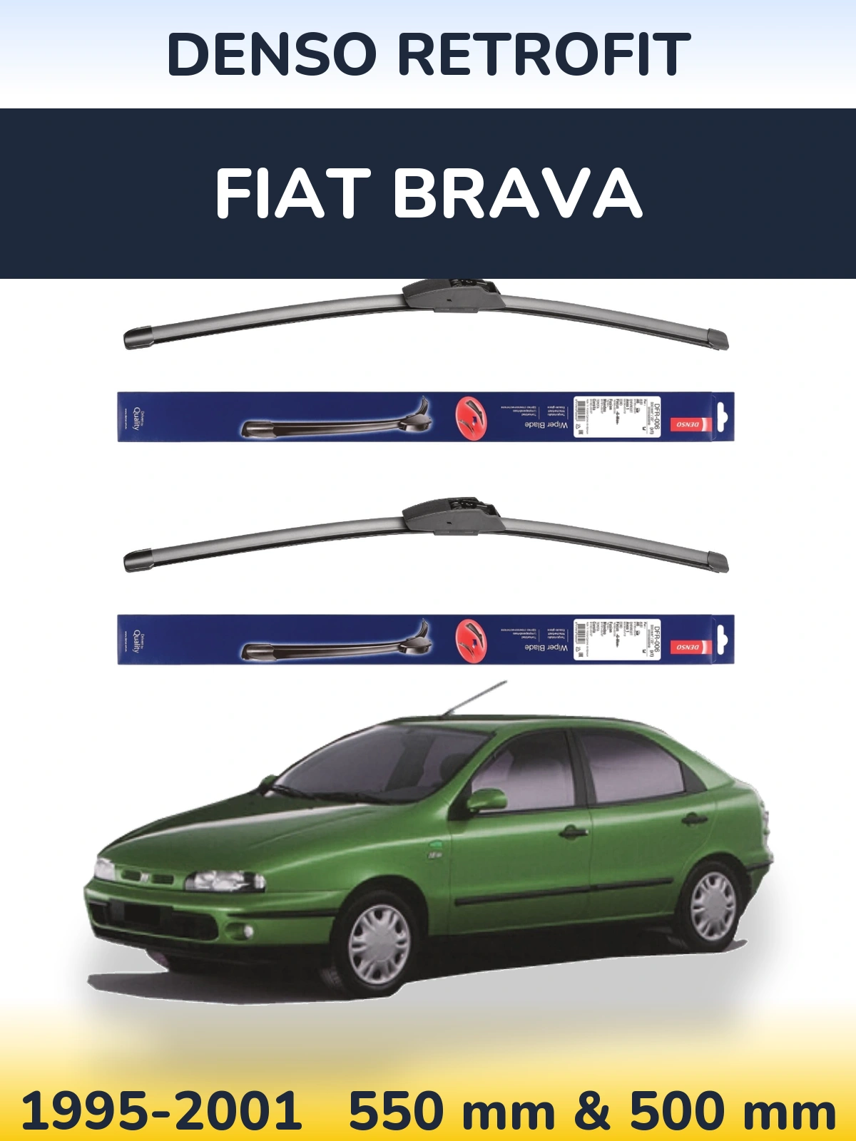 Комплект передніх щіток Denso Retrofit 550 & 500 мм для Fiat Brava 1995-2001