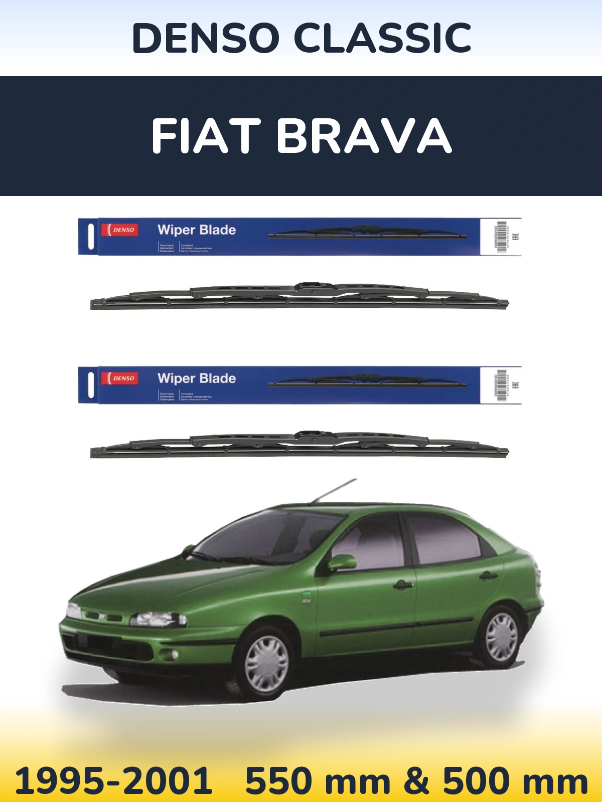 Komplet przednich wycieraczek Denso Classic 550 & 500 mm do Fiat Brava 1995-2001