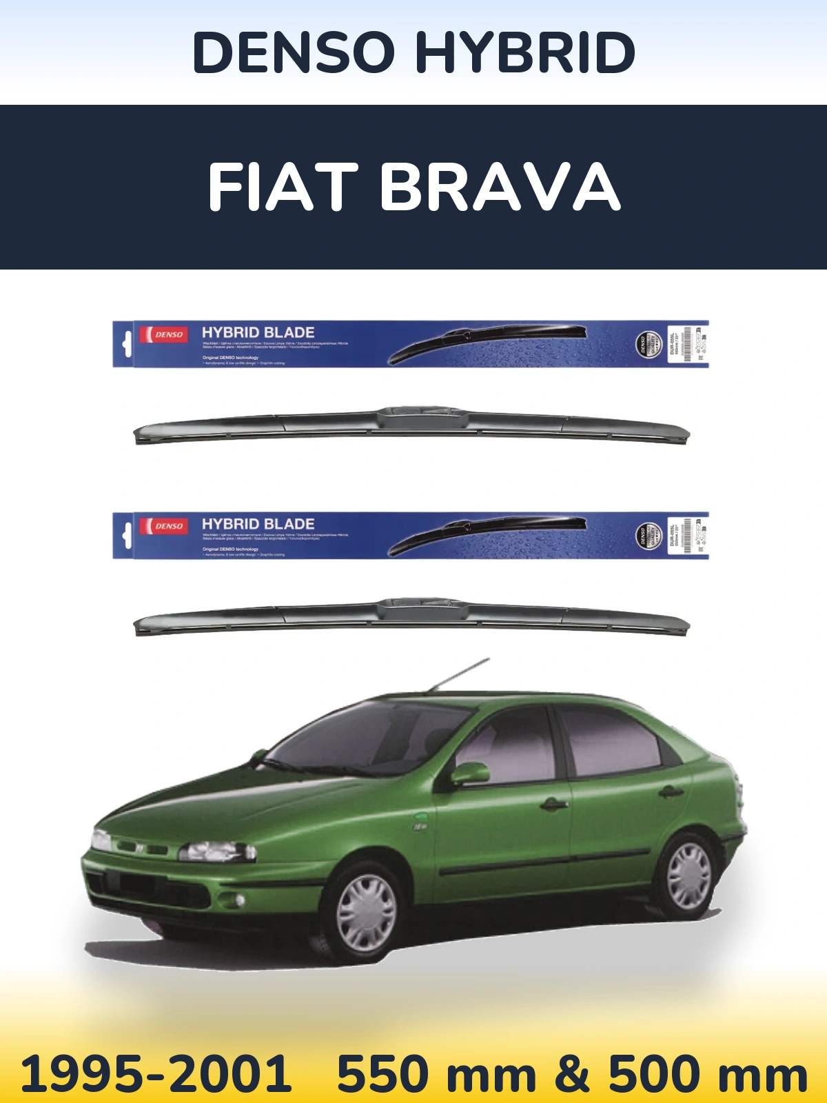 Komplet przednich wycieraczek Denso Hybrid 550 & 500 mm do Fiat Brava 1995-2001