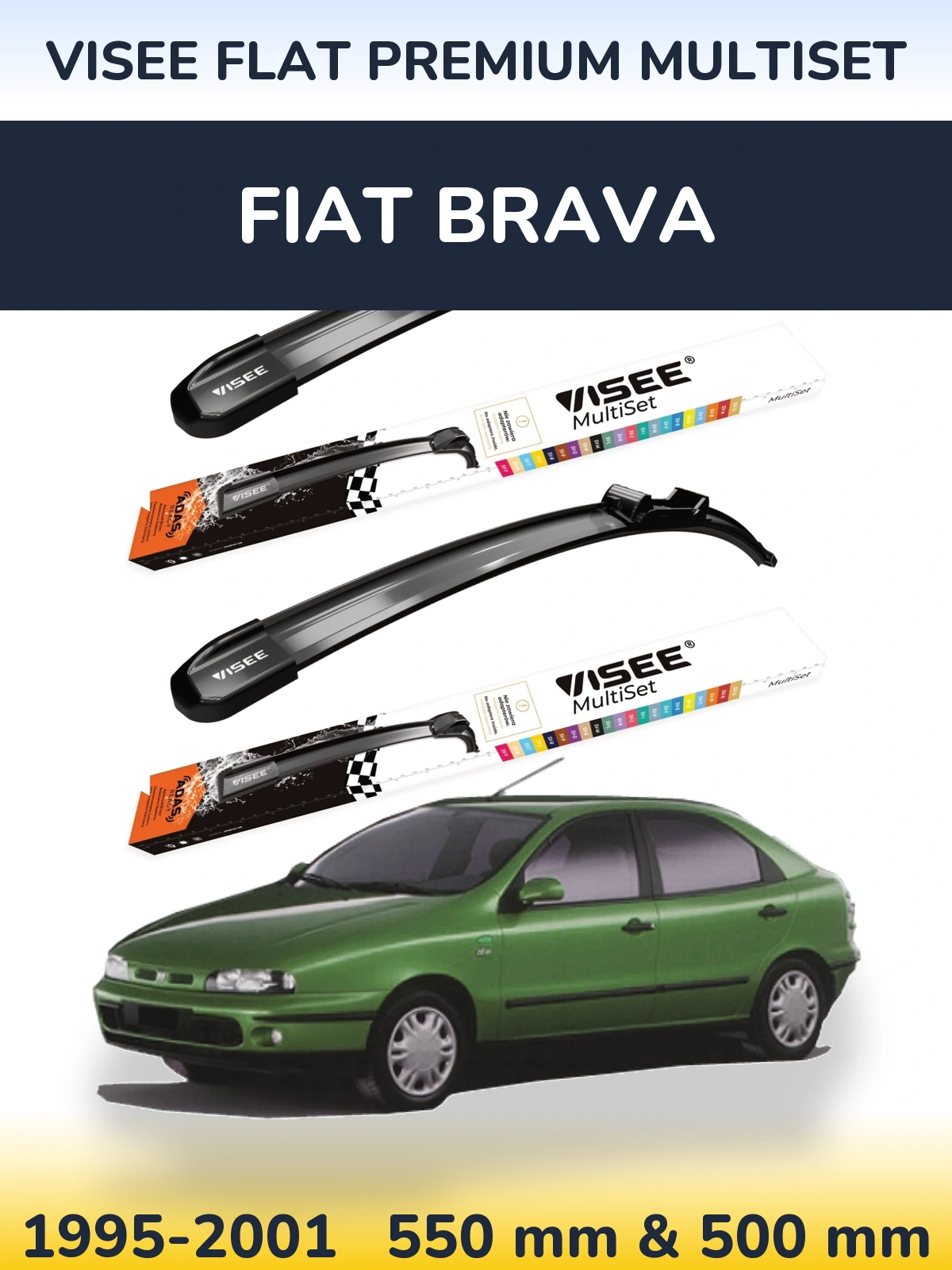 Komplet przednich wycieraczek VISEE FLAT PREMIUM MultiSet 550 & 500 mm do Fiat Brava 1995-2001