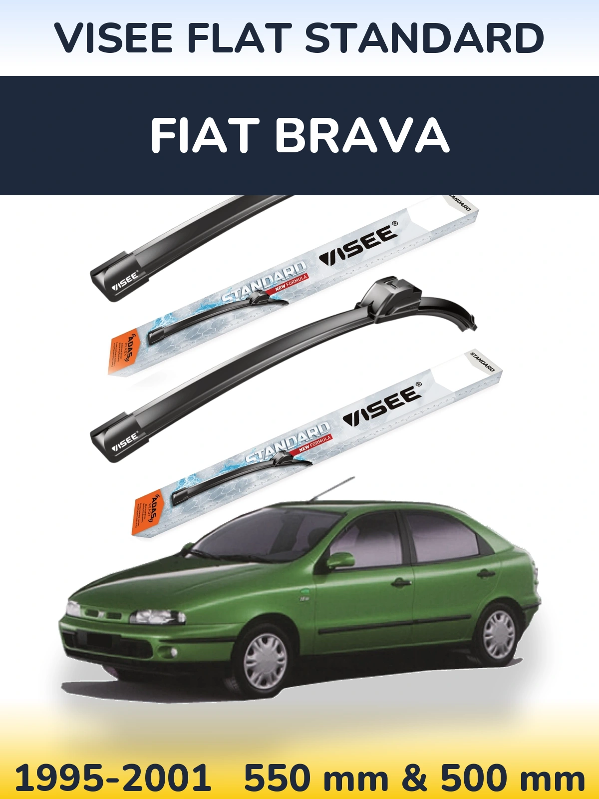 Комплект передніх щіток VISEE FLAT STANDARD 550 & 500 мм для Fiat Brava 1995-2001