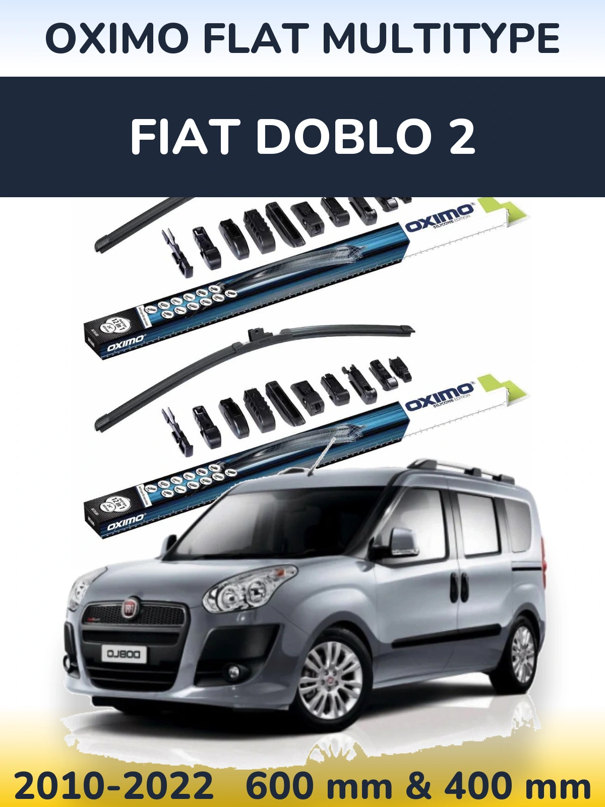 Front wiper blade set Oximo Flat MultiTypee 600 & 400 mm for Fiat Doblo 2 2010-2022
