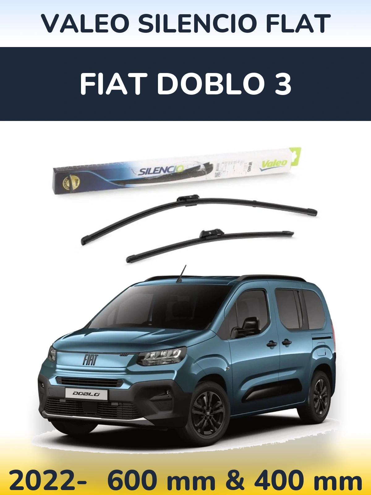 Комплект передних дворников Valeo Silencio Flat 600 & 400 мм для Fiat Doblo 3 2022-2026