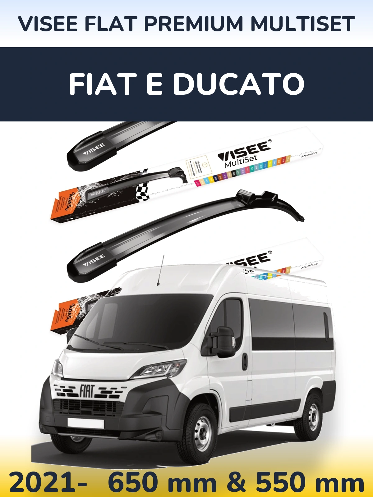 Комплект передних дворников VISEE FLAT PREMIUM MultiSet 650 & 550 мм для Fiat E Ducato 2021-2026