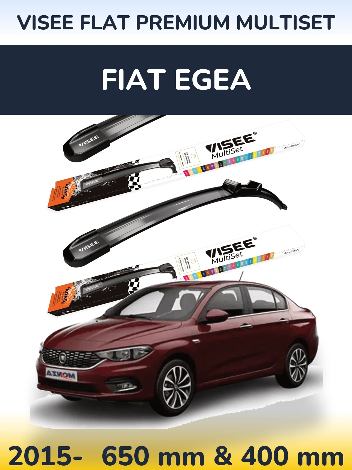 Комплект передних дворников VISEE FLAT PREMIUM MultiSet 650 & 400 мм для Fiat Egea 2015-2026