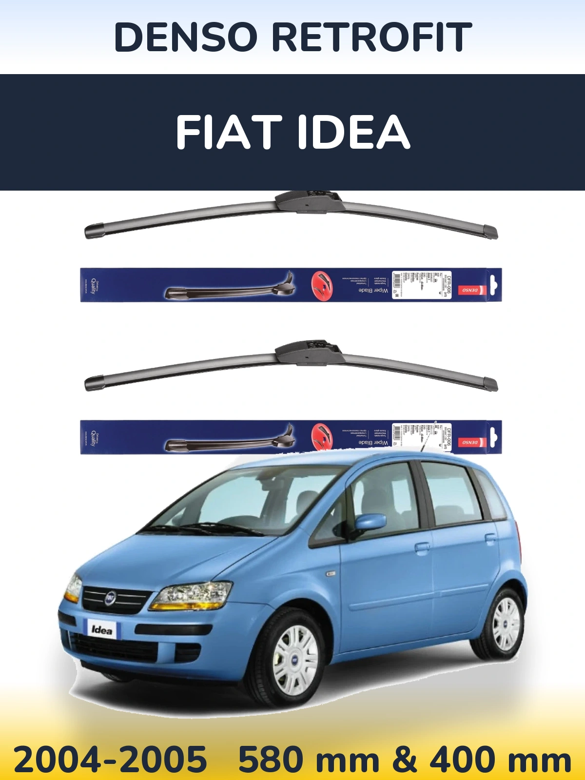 Komplet przednich wycieraczek Denso Retrofit 580 & 400 mm do Fiat Idea 2004-2005