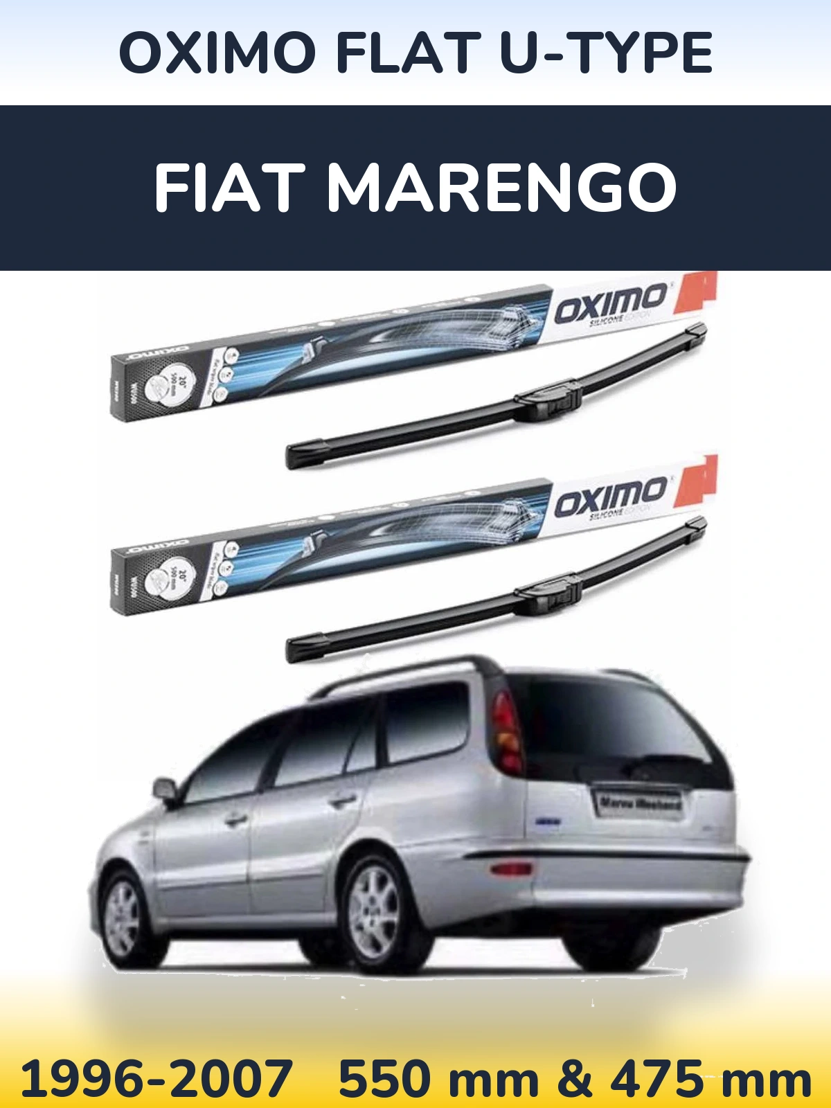 Front wiper blade set Oximo Flat U-type 550 & 475 mm for Fiat Marengo 1996-2007