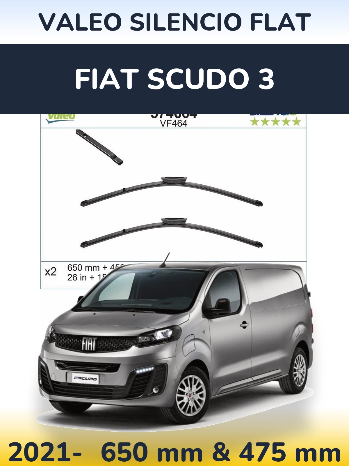 Комплект передніх щіток Valeo Silencio Flat 650 & 450 мм для Fiat Scudo 3 2021-2026
